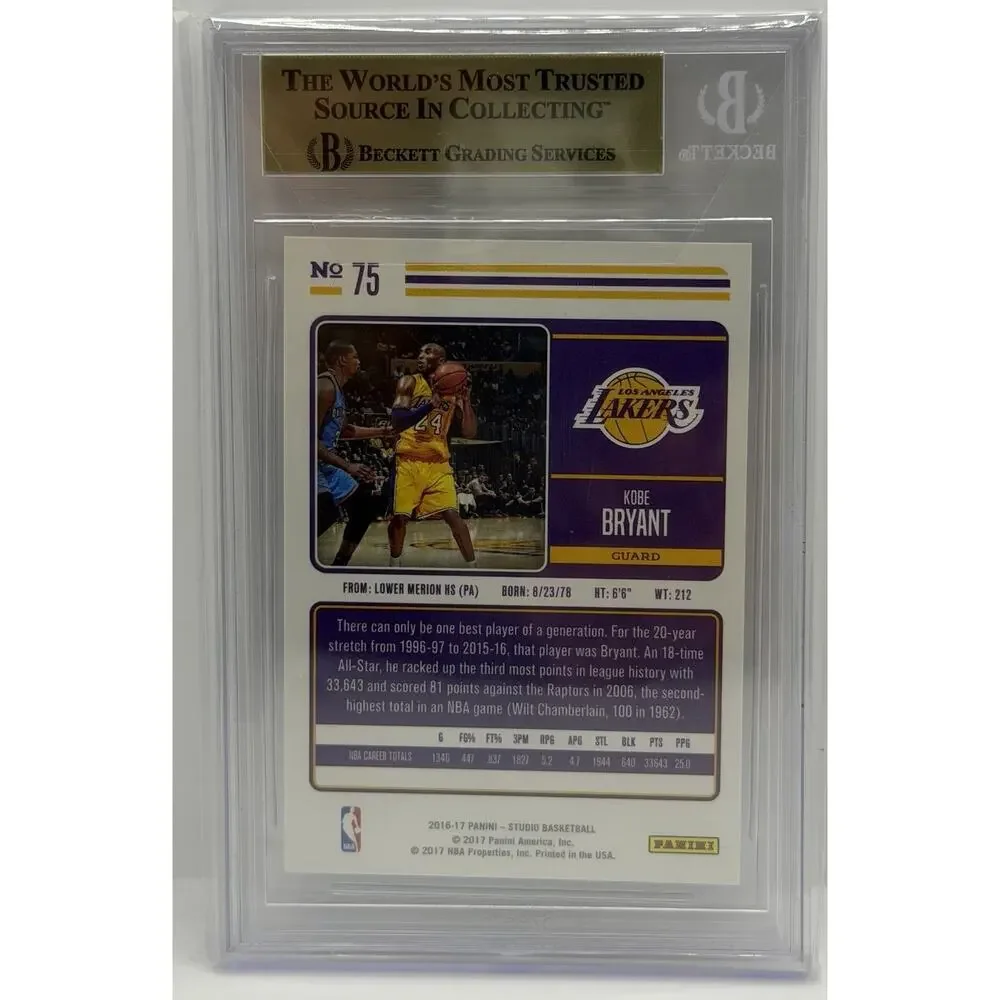 2016-17 Panini Studio - Kobe Bryant #75 Los Angeles Lakers Black Mamba